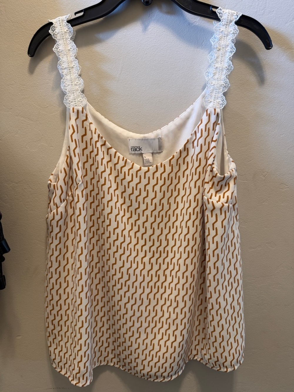 Nordstrom Rack White Tank Top with Camel Geometric Print